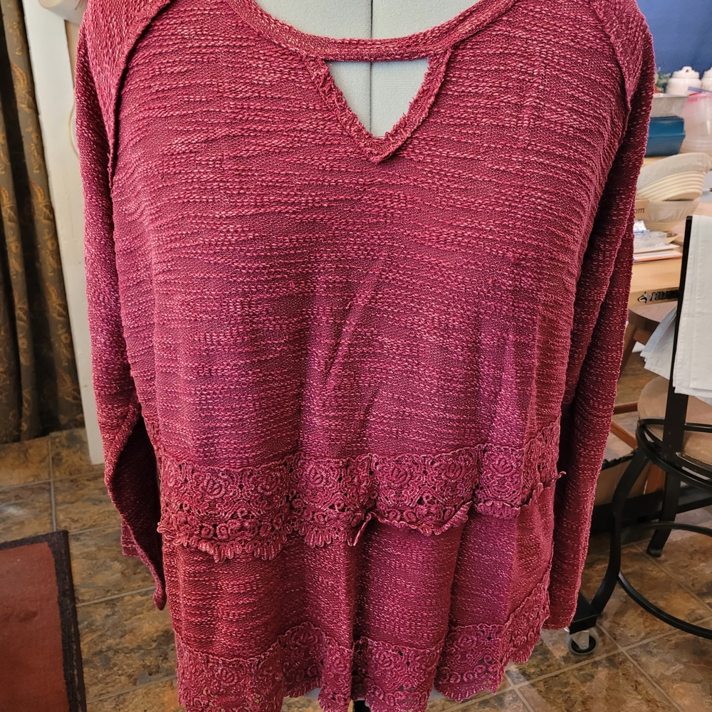 Maurices Deep Berry Textured Knit Top